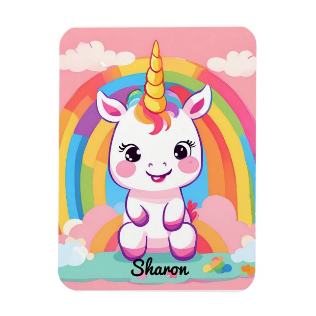 Niedlich Baby Unicorn Rainbow Magnet (Vertikal)