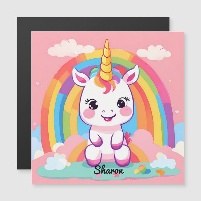 Niedlich Baby Unicorn Rainbow Magnetkarte (Vorne/Hinten)