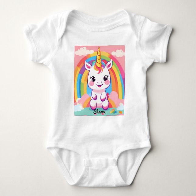 Niedlich Baby Unicorn Rainbow Strampler (Vorderseite)