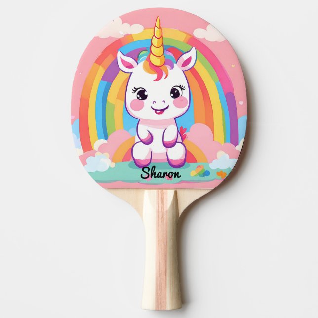 Niedlich Baby Unicorn Rainbow Tischtennis Schläger (Vorderseite)
