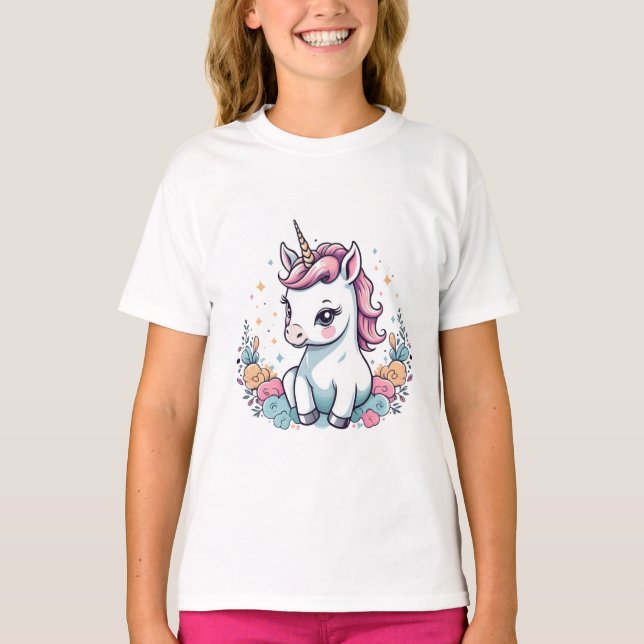 Niedlich Baby Unicorn T - Shirt für Mädchen (Vorderseite)