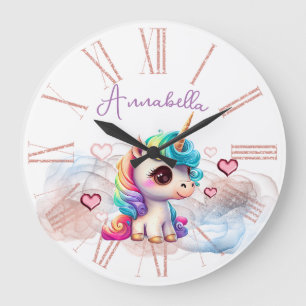 Niedlich Baby Unicorn und Herz Große Wanduhr