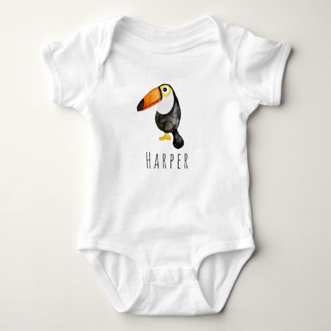 Niedlich Baby Unisex Watercolor Jungle Toucan und  Baby Strampler (Vorderseite)