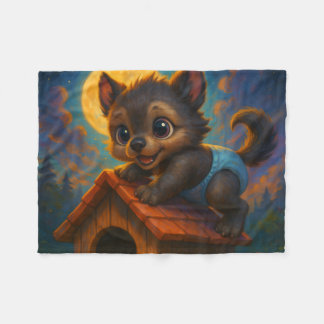 Niedlich Baby Werewolf über Dog House Fantasy Art Fleecedecke