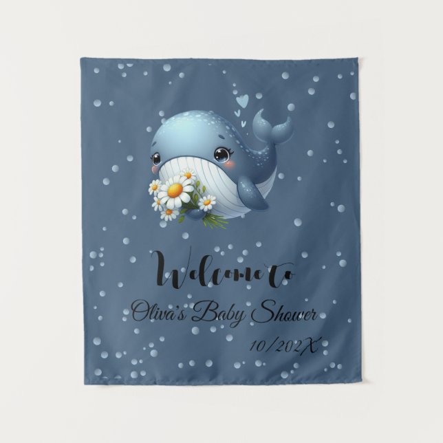Niedlich Baby Whale Baby Shower Tapestry Wandteppich (Vorderseite)