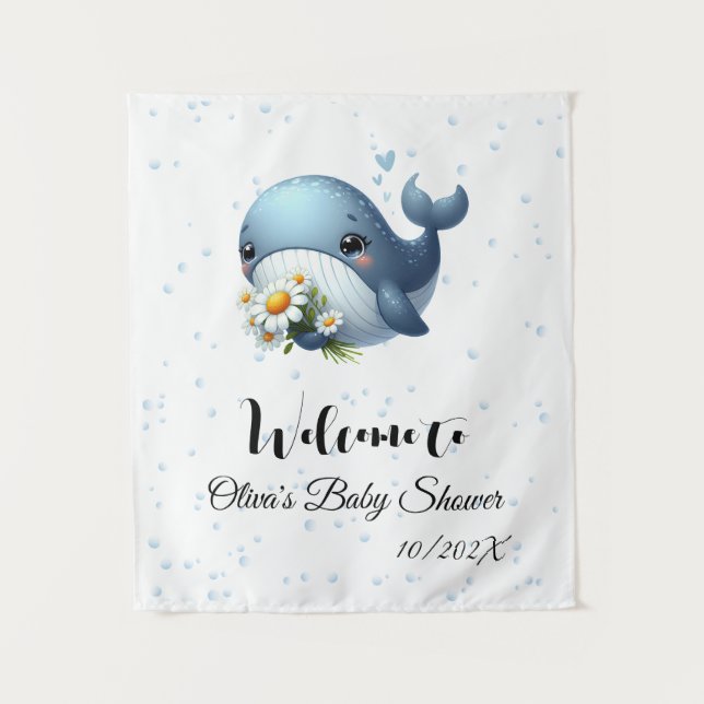 Niedlich Baby Whale Baby Shower Tapestry Wandteppich (Vorderseite)