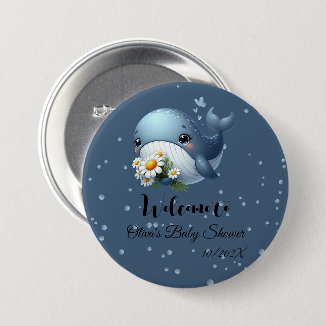 Niedlich Baby Whale Baby Showknopf Button (Vorne & Hinten)
