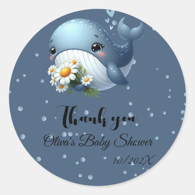 Niedlich Baby Whale Babydusche Runder Aufkleber (Vorderseite)