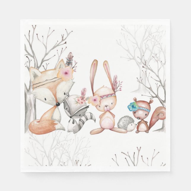 Niedlich Baby Woodland Animals Fox Bunny Coon Serviette (Vorderseite)