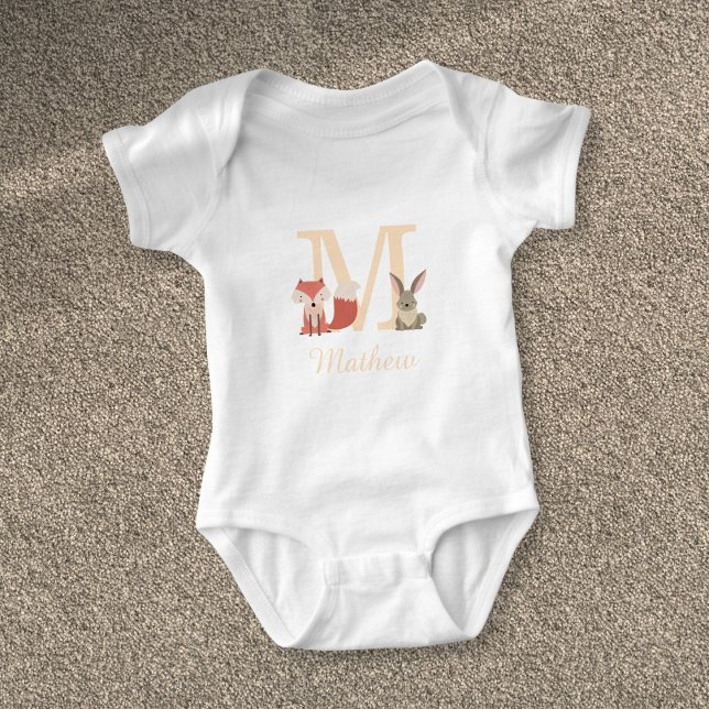 Niedlich Baby Woodland Rabbit Fox Monogram Strampler (Cute Baby Woodland Rabbit Fox Monogram Baby Bodysuit)