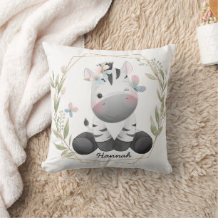 Niedlich Baby Zebra Blume Wreath Individuelle Name Kissen