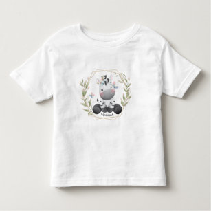 Niedlich Baby Zebra Blume Wreath Individuelle Name Kleinkind T-shirt