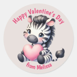 Niedlich Baby Zebra Pink Heart Valentine Runder Aufkleber
