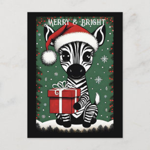 Niedlich Baby Zebra Santa Animal Weihnachtsgeschen Postkarte