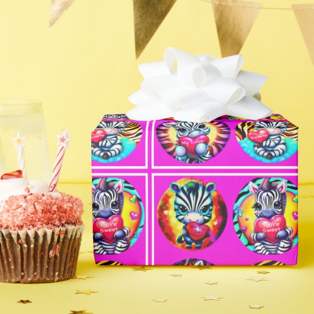 Niedlich Baby Zebras mit Herz Geschenkpapier (Geburtstagsparty)