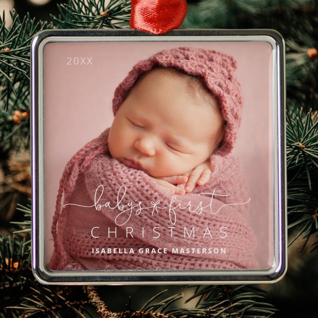 Niedlich Baby's 1. Weihnachten Ornament Aus Metall (Shown on a Premium Square Ornament)