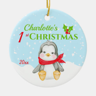 Niedlich Baby's 1. Weihnachts-Penguin-Foto  Keramik Ornament