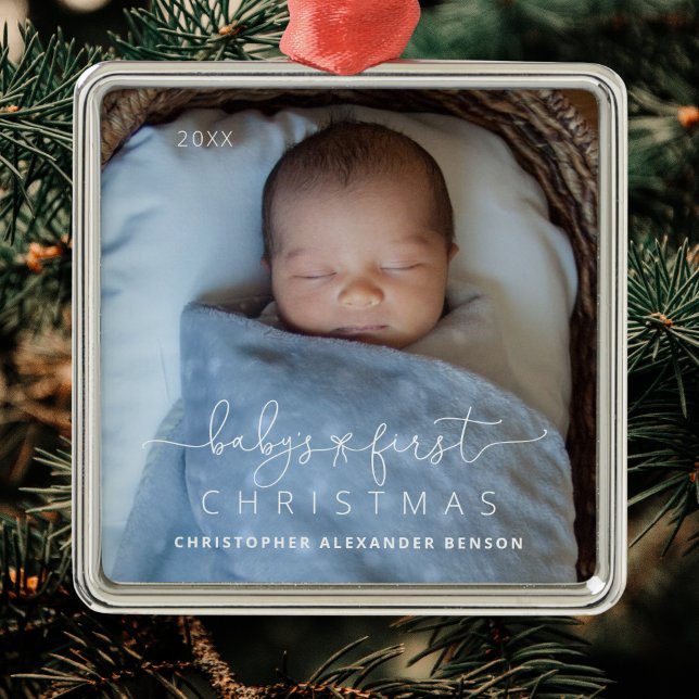 Niedlich Baby's 1. Weihnachtsmetallschmuck Ornament Aus Metall (Shown on a Premium Square Ornament)