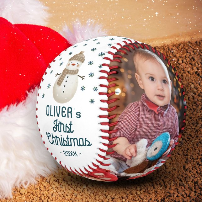 Niedlich Baby's 1. Weihnachtsschneemann 2 Foto Baseball (Von Creator hochgeladen)