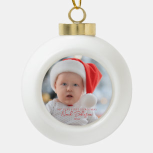 Niedlich Baby's First Christmas Foto White Keramik Kugel-Ornament