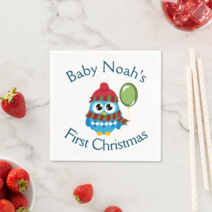 Niedlich Baby's First Christmas Owl & Balloon Serviette