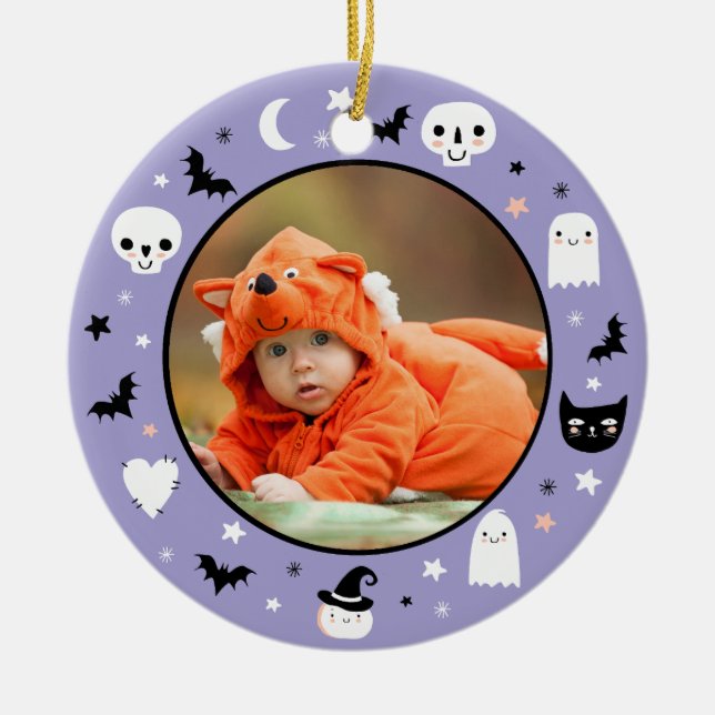 Niedlich Baby's First Halloween Foto Keramik Ornament (Vorne)