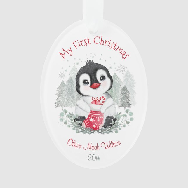 Niedlich Baby's First Oval Weihnachtsakrylus Ornament (Vorderseite)