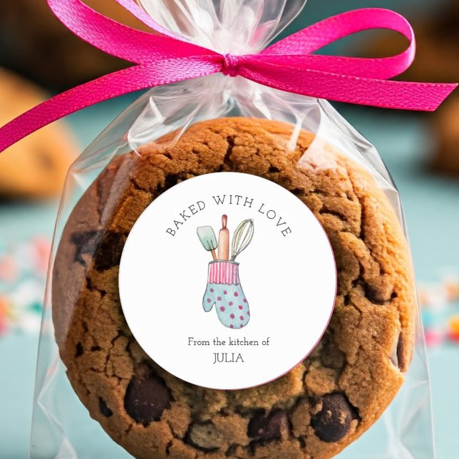 Niedlich "Backed with Liebe" Klassischer Rundaufkl Runder Aufkleber (Von Creator hochgeladen)