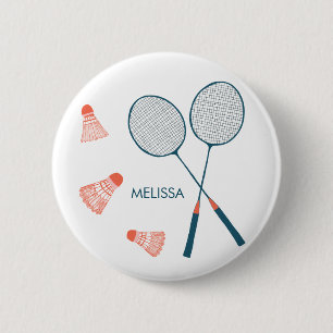 Niedlich Badminton Birdie Racquet CUSTOM Retro Button
