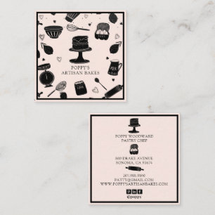Niedlich Baker Konditorei Koch Backutensien Pink S Quadratische Visitenkarte