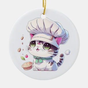 Niedlich Baker Konditorei Koch Katzenkätzchen mit  Keramik Ornament
