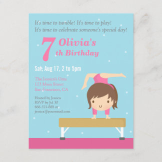 Niedlich Balance Beam Gymnastik Girl Geburtstagspa Einladung