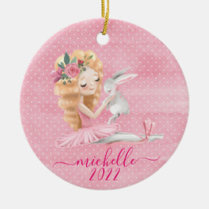 Niedlich Ballerina Bunny Personalisierter Name Wat Keramik Ornament