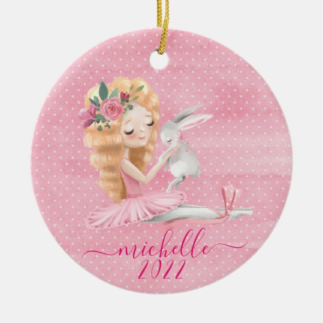 Niedlich Ballerina Bunny Personalisierter Name Wat Keramik Ornament (Vorne)