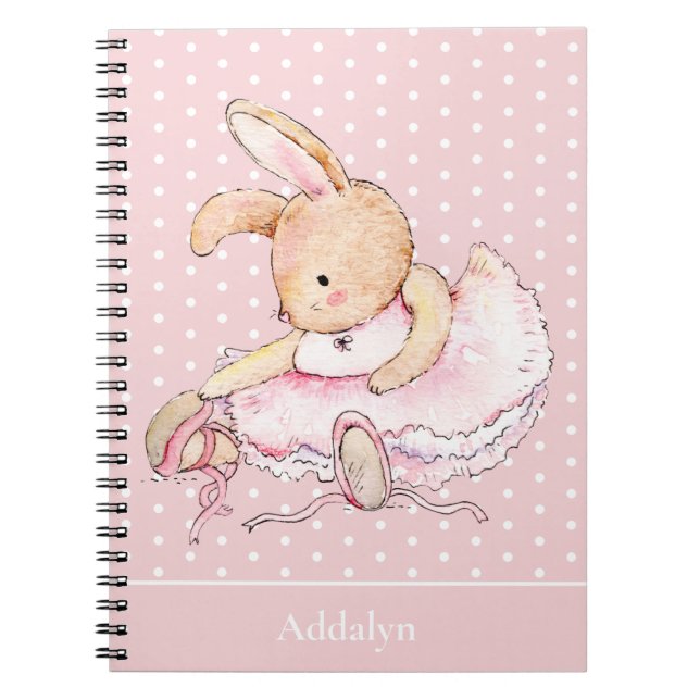 Niedlich Ballerina Bunny Rabbit Pink Tutu Polka Do Notizblock (Vorderseite)