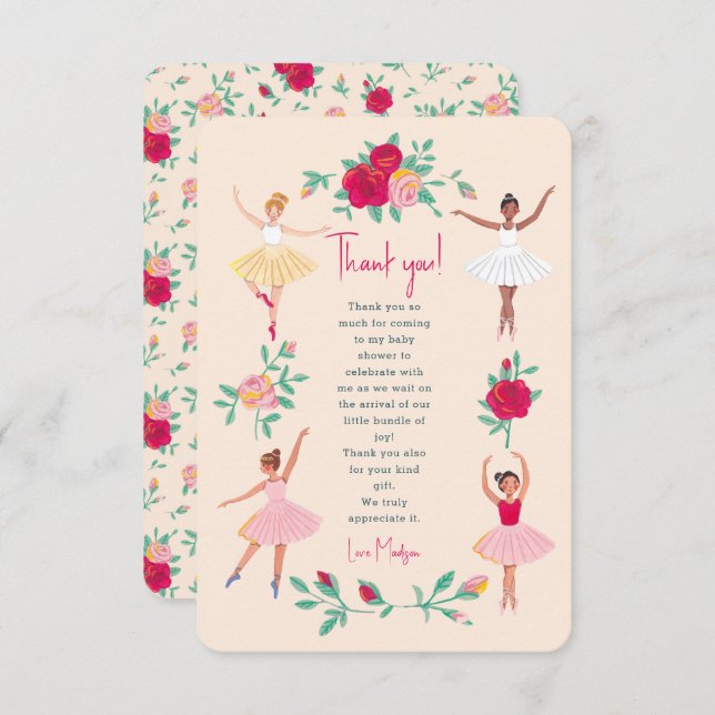 Niedlich Ballerina Girl Geburtstagsparty Einladung (Vorne/Hinten)