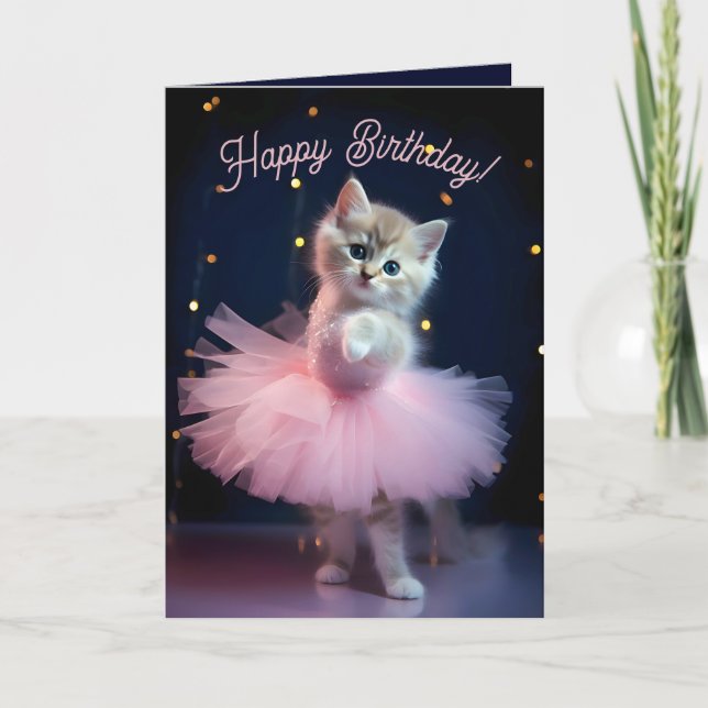 Niedlich Ballerina Kitten Happy Birthday Dankeskarte (Vorderseite)