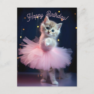 Niedlich Ballerina Kitten Happy Birthday Postkarte