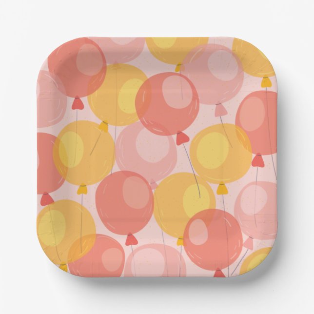 Niedlich Balloon Birthday Paper Teller (Vorderseite)