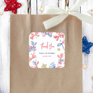 Niedlich Balloon Bow 4. Juli 1. Geburtstag Party Quadratischer Aufkleber