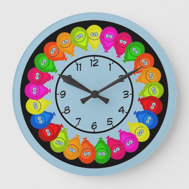 Niedlich Balloon Muster Kids Wall Clock Große Wanduhr (Vorderseite)