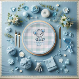 Niedlich Bärenjunge Kariert Blue Pappteller