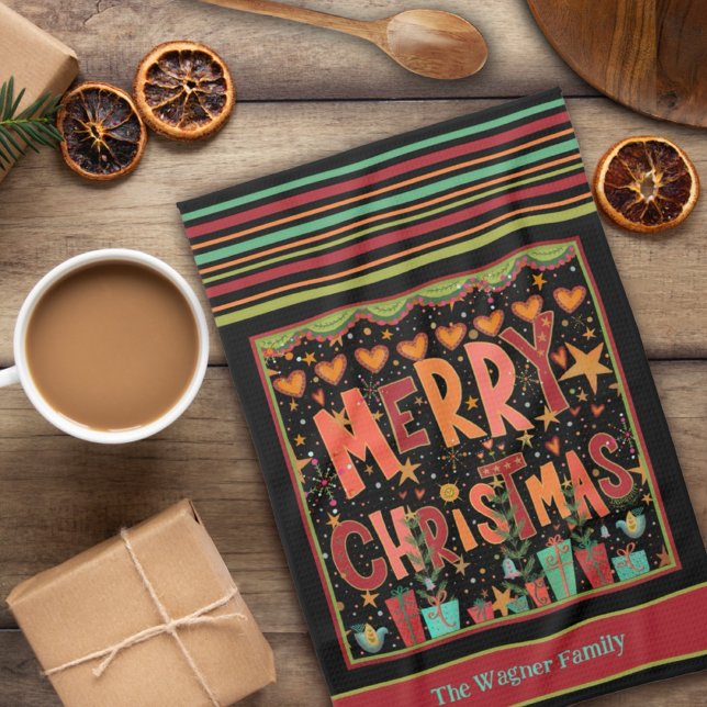 Niedlich Bart Whimsical Personalisiert Frohe Weihn Geschirrtuch (Von Creator hochgeladen)