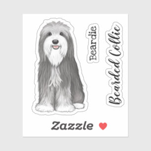 Niedlich Bartete Collie Cartoon Dog Vinyl Sticker