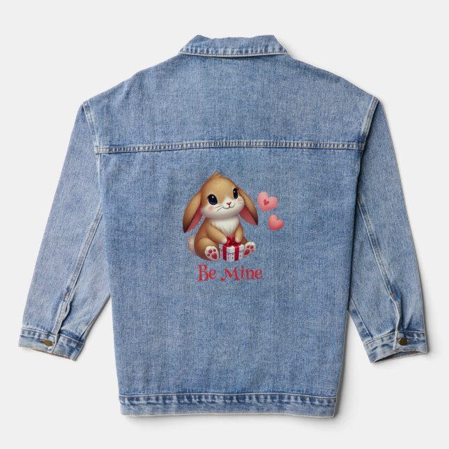 Niedlich, Be Mine Valentine's Day Hasen Jeansjacke (Rückseite)