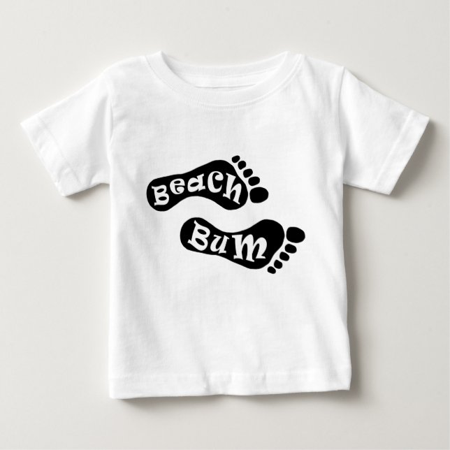Niedlich Beach Bum Barefoot Footprint Schwarz-weiß Baby T-shirt (Vorderseite)