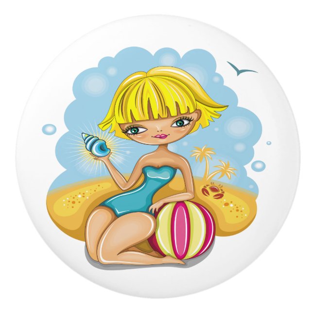 Niedlich Beach Girl Drawer Knobs Keramikknauf (Vorderseite)