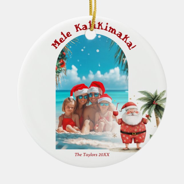 Niedlich Beach Hawaii Mele Kalikimaka Foto Keramik Ornament (Vorne)