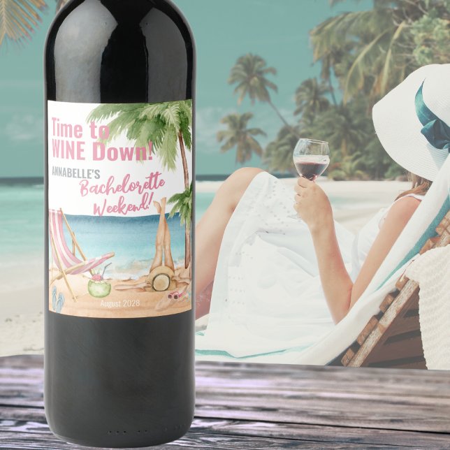 Niedlich Beach Junggeselinnen-Abschied Weinetikett (Cute Beach Bachelorette Party Wine Label)