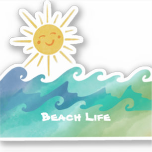 Niedlich Beach Life Sun und Waves Vinyl Cut Sticke Aufkleber